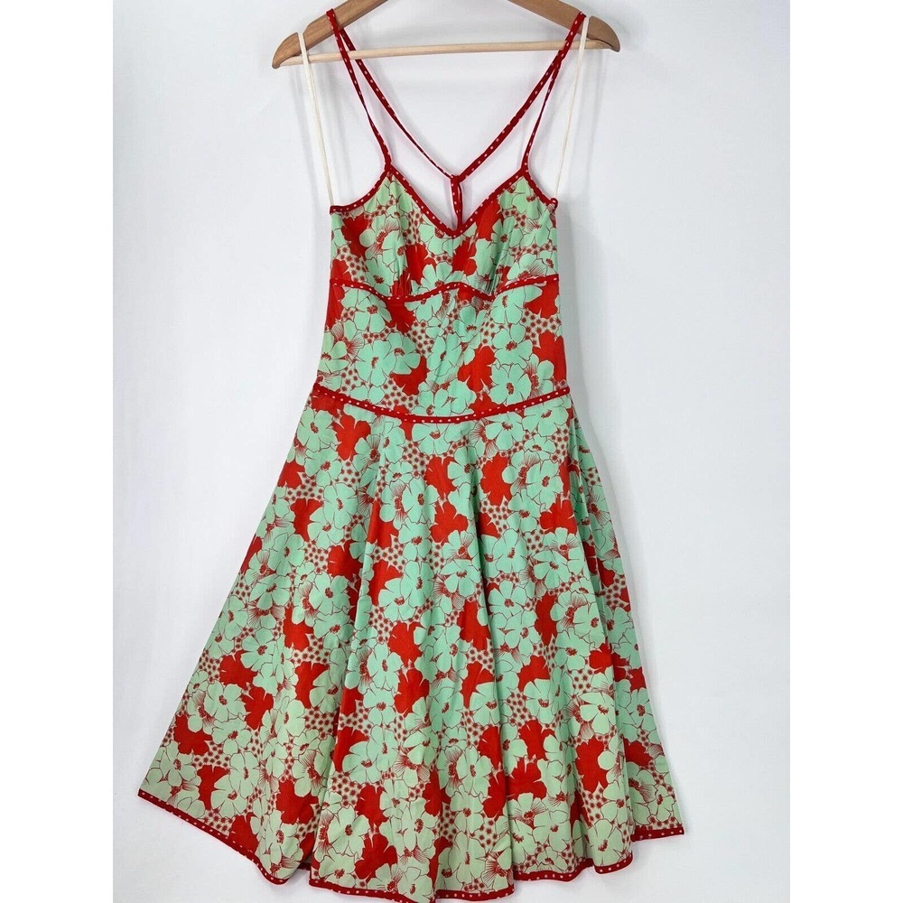 Beau Bois Fit And Flare Dress Floral Retro Halter Retro Pinup Style Size Medium